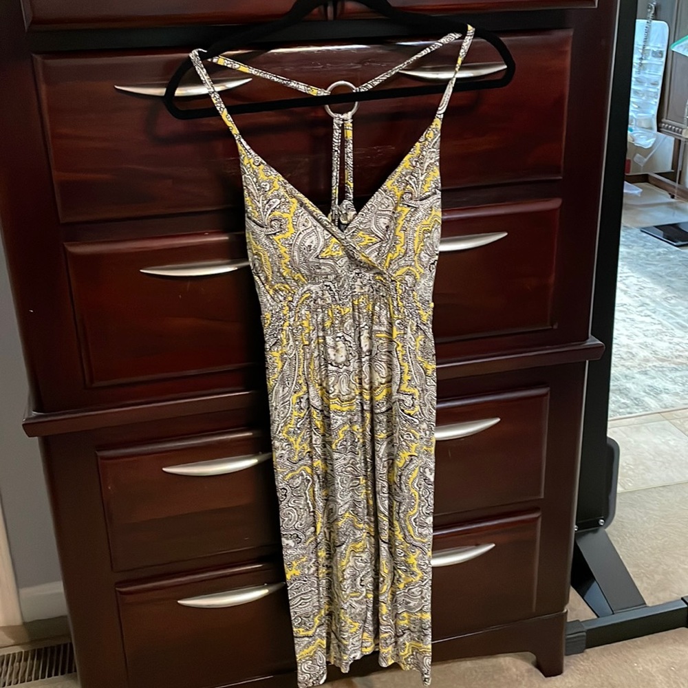 Inc sundress, black, white and yellow pattern